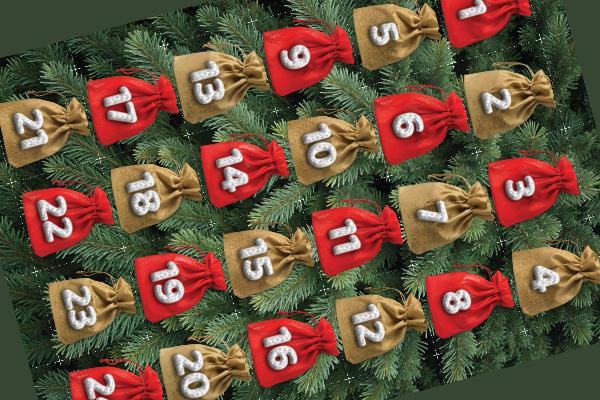 Zahlen für Adventskalender zum Ausdrucken im Säckchen-Design