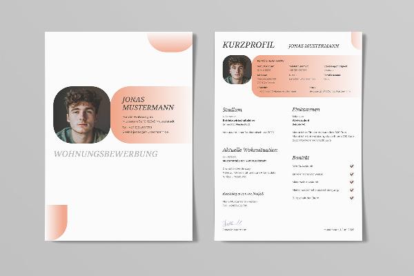 Wohnungsbewerbung: Vorlage Studenten, Auszubildende (orange)