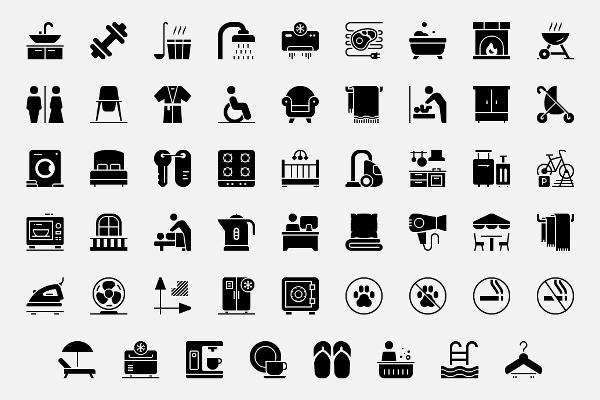 Icon set "Holiday Accommodation": Equipment (full surface)