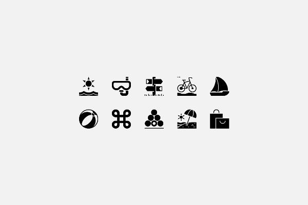 Icon set "Holiday accommodation": Activities (full area)