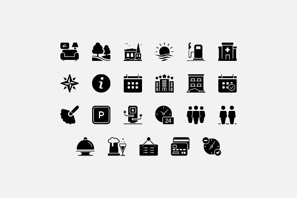Icon set "Holiday Accommodation": Services (full surface)
