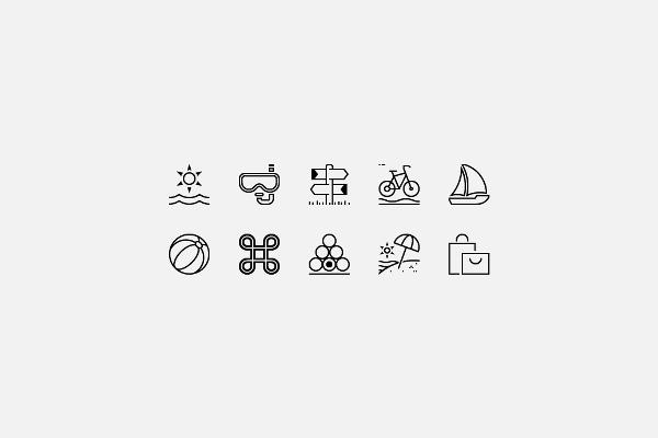 Icon set "Vacation accommodation": Activities (outlined)