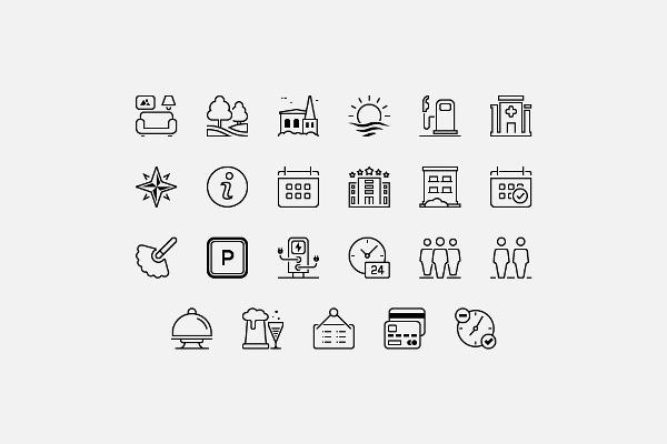 Icon set "Holiday Accommodation": Services (outlined)