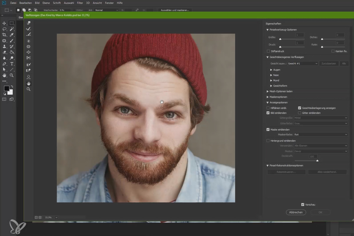 Photoshop-arbeidsflyt: Portrett i barnslig stil - 3 ansikt runde, nese mindre.