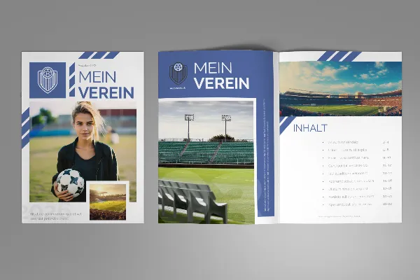 Template for club newspaper for sports clubs in blue