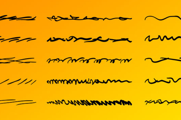 Affinity Designer pensler til vektorgrafik i skitsestil: krøllede linjer og korte streger.