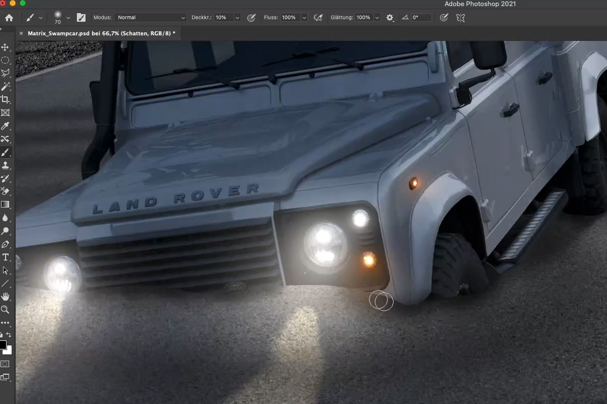 Swampcar Photoshop Training: 3.3 Landroverschatten einzeichnen