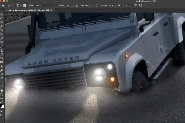 Swampcar Photoshop Training: 3.3 Landroverschatten einzeichnen