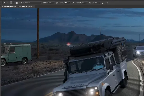 Swampcar Photoshop Training: 4.2 Helligkeit, Farbe und Kontrast des Fahrers anpassen