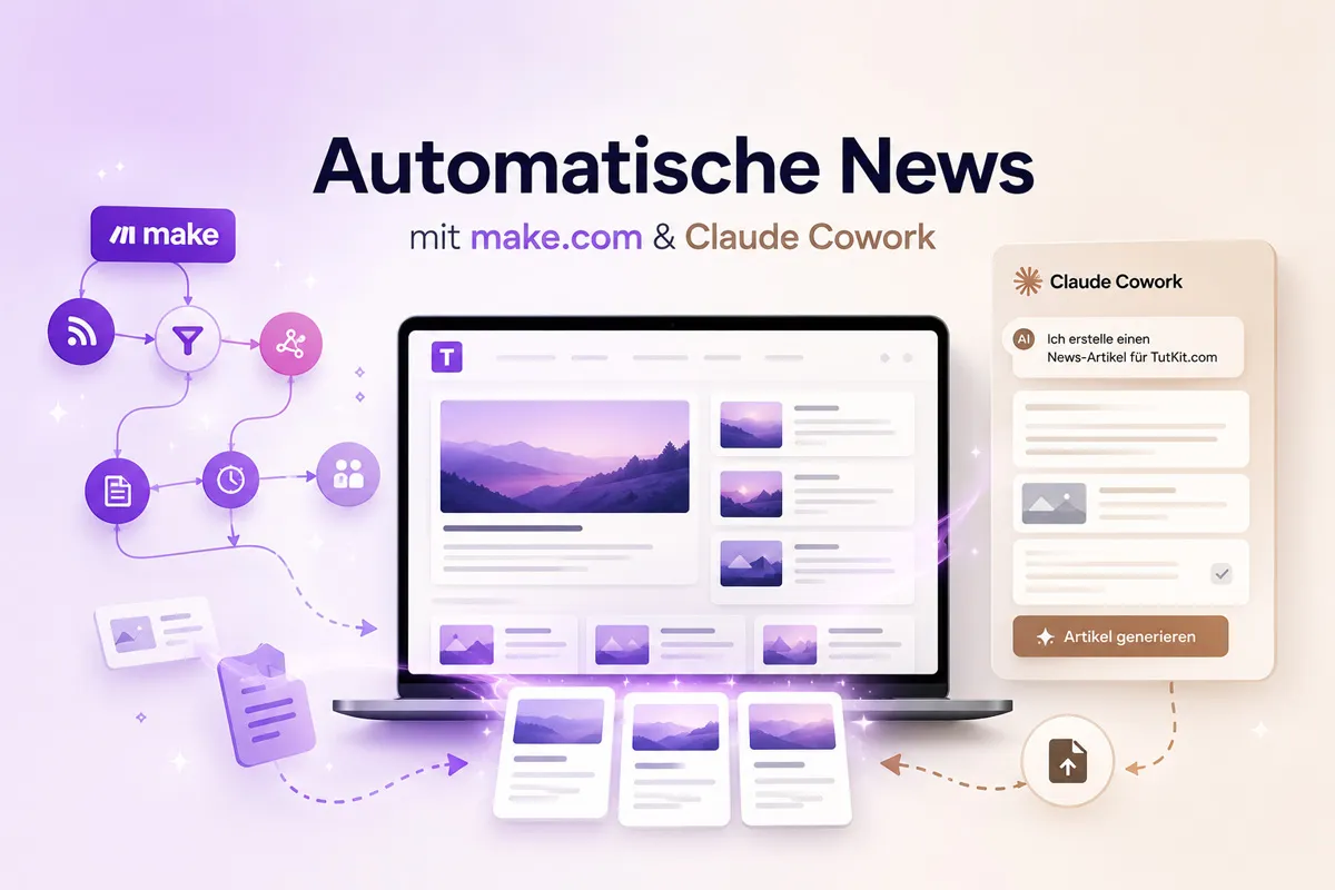 Claude Cowork: 05 - Automatische News auf TutKit.com mit make.com und Claude Cowork-Aufbauhilfe