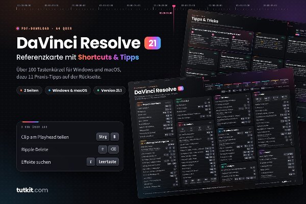 Referenzkarte DaVinci Resolve: Tastaturkürzel & Tipps