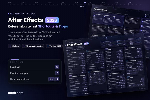 Referenzkarte Adobe After Effects: Tastaturkürzel & Tipps (Ausgabe 2026)