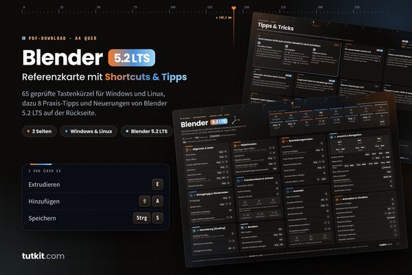 Referenzkarte Blender 5.2 LTS: Tastaturkürzel & Tipps (Ausgabe 2026)