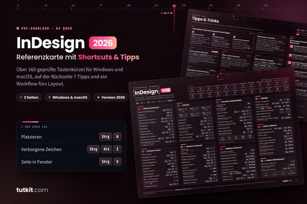 Referenzkarte Adobe InDesign: Tastaturkürzel & Tipps (Ausgabe 2026)