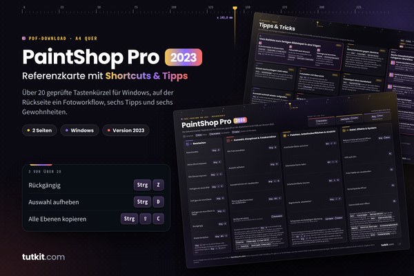 Referenzkarte Corel PaintShop Pro 2023: Tastaturkürzel & Tipps (Ausgabe 2026)