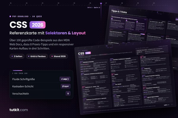 Referenzkarte CSS: Selektoren, Layout & Praxis (Ausgabe 2026)