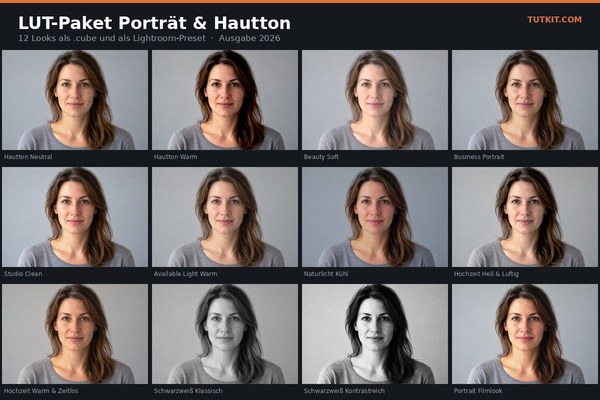 LUT-Paket Porträt & Hautton: 12 Looks für Menschen vor der Kamera (Ausgabe 2026)