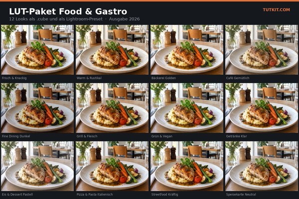 LUT-Paket Food & Gastro: 12 Looks für Speisen, Getränke und Gastronomie (Ausgabe 2026)