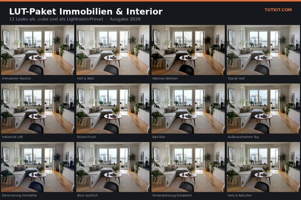 LUT-Paket Immobilien & Interior: 12 Looks für Exposé, Innenraum und Architektur (Ausgabe 2026)
