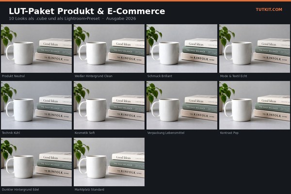 LUT-Paket Produkt & E-Commerce: 10 Looks für Shop-, Katalog- und Marktplatzbilder (Ausgabe 2026)