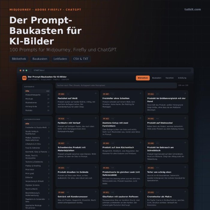 Der Prompt-Baukasten für KI-Bilder: 100 Prompts und 4 Referenzkarten