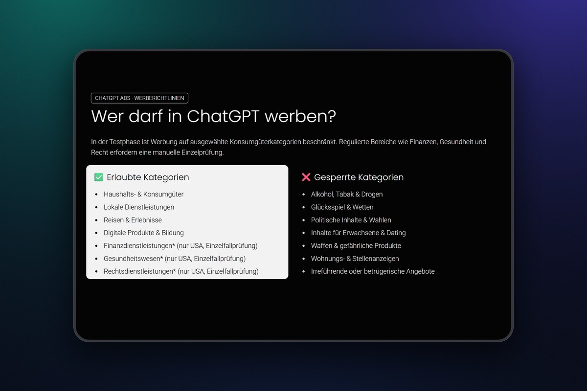 ChatGPT Ads: 1.3 Branchen-Check und Werbekonto beantragen