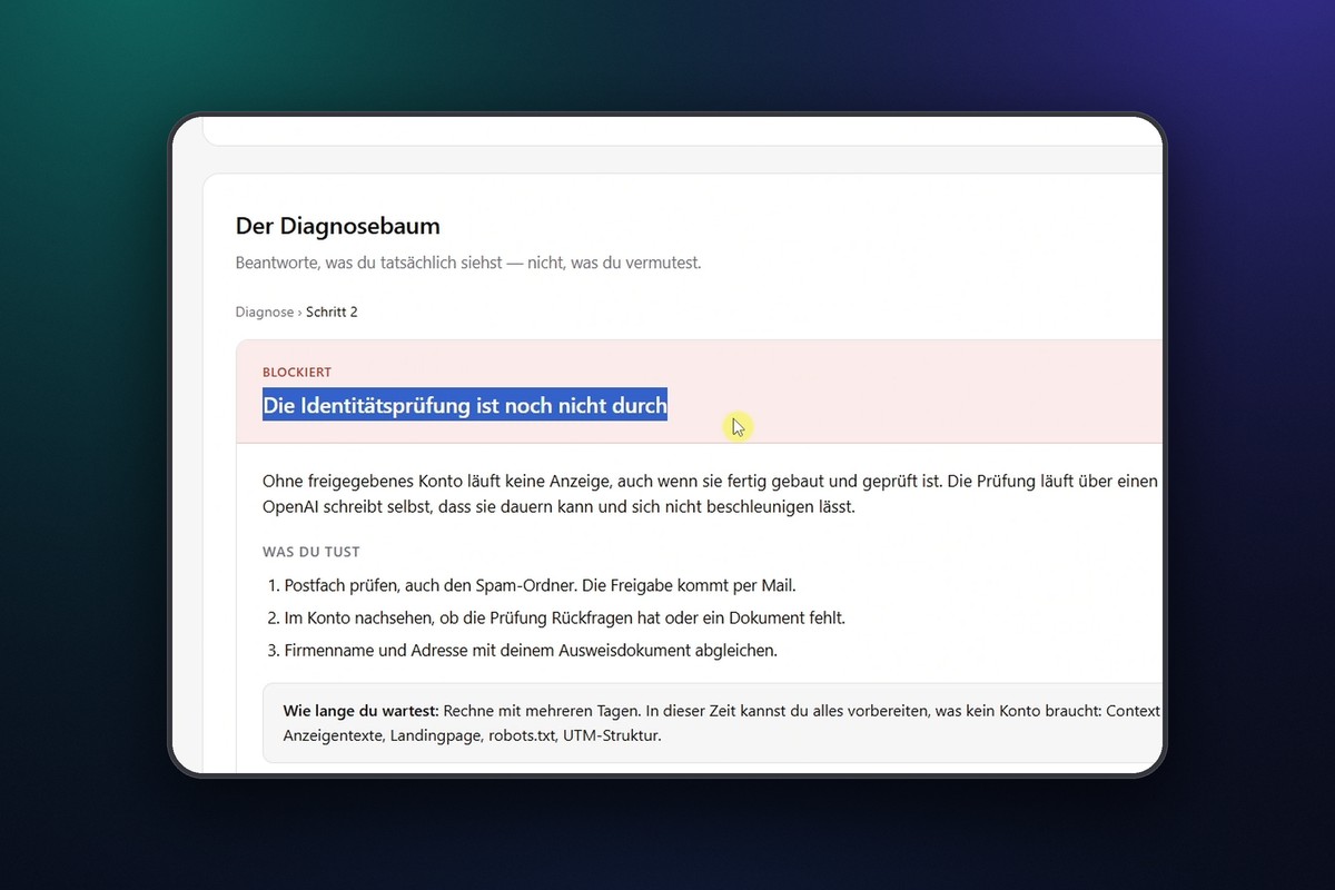 ChatGPT Ads: 6.1 Anzeige liefert nicht aus: die Fehler-Checkliste