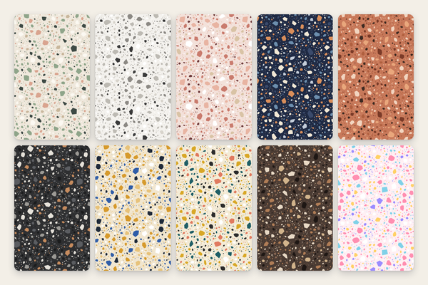Terrazzo rough: 10 endless patterns as SVG, 4K-PNG, and CSS