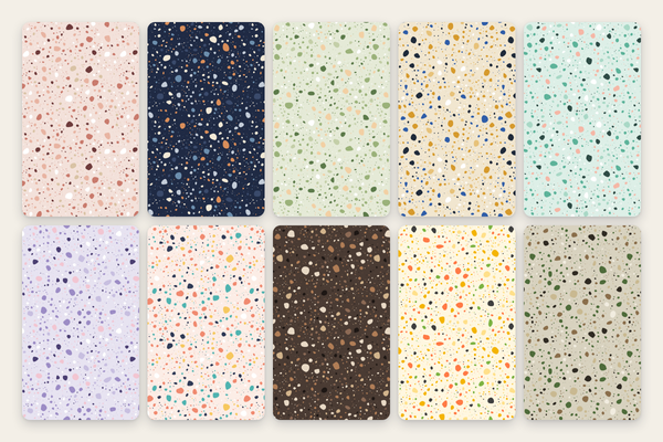 Terrazzo gravel: 10 endless patterns as SVG, 4K PNG, and CSS