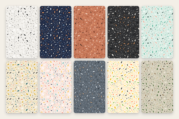 Terrazzo Splinters: 10 Endless Patterns as SVG, 4K-PNG, and CSS