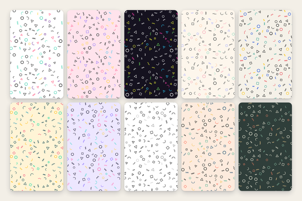 Memphis outlines: 10 endless patterns as SVG, 4K PNG, and CSS