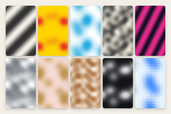 Halftone dot pattern: 10 endless patterns as SVG, 4K-PNG, and CSS