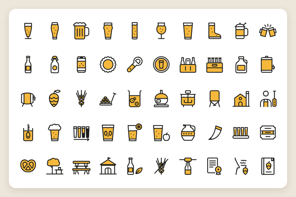 Iconos de Cerveza, Sidra y Cervecería: 50 Iconos Vectoriales en Línea y Duotono