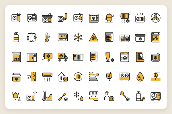 Iconos de Tecnología de Refrigeración y Climatización: 50 iconos vectoriales en línea y duotono