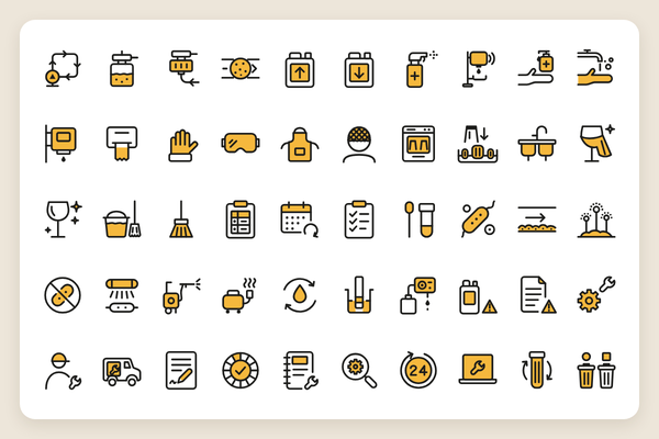 Iconos de limpieza, higiene y mantenimiento: 50 vectores en línea y duotono