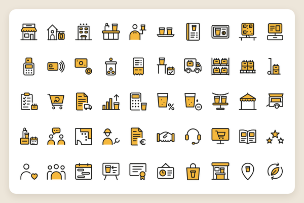 Iconos de Gastro-Operación, Servicio y Negocios: 50 íconos vectoriales en línea y duotono