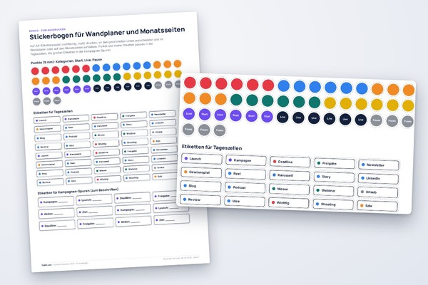 Stickerbogen für Wandplaner und Monatsseiten