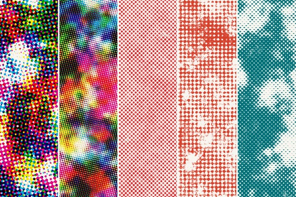 Halftone-Texturen: Farbraster & Druckfehler
