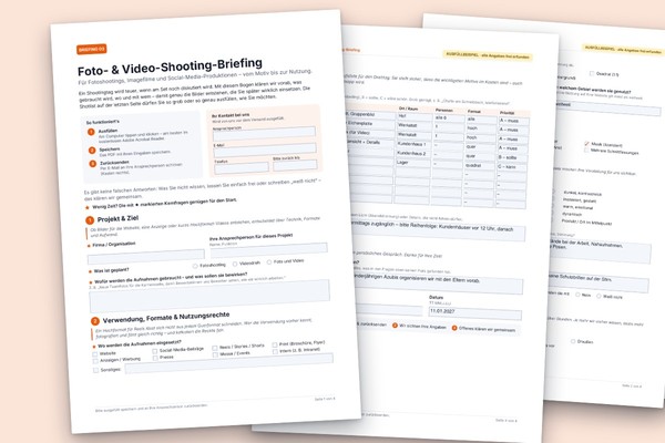 Foto- & Video-Shooting-Briefing mit Shotlist (ausfüllbares PDF)