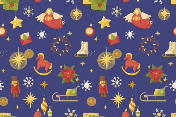 Weihnachtliche Illustrationen, Muster: Schlitten, Weihnachtssterne, Schneeflocken und Co.