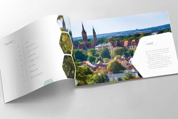 Dizaino galingas dvylika puslapių naujienlaiškis nekilnojamojo turto bendrovėms ir architektūros biurams