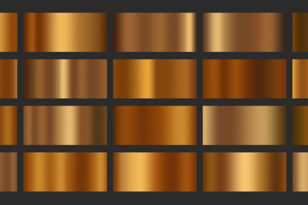 Photoshop gradient: 20 gradients in bronze for metal effects to download