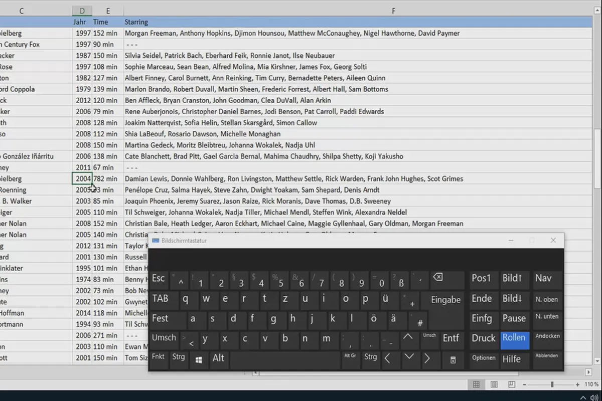 Excel-Kurs für Controlling und Vertrieb: Sortimentsliste, Einheiten, Währung & Co – 2.3 Tastaturmodus „Rollen“