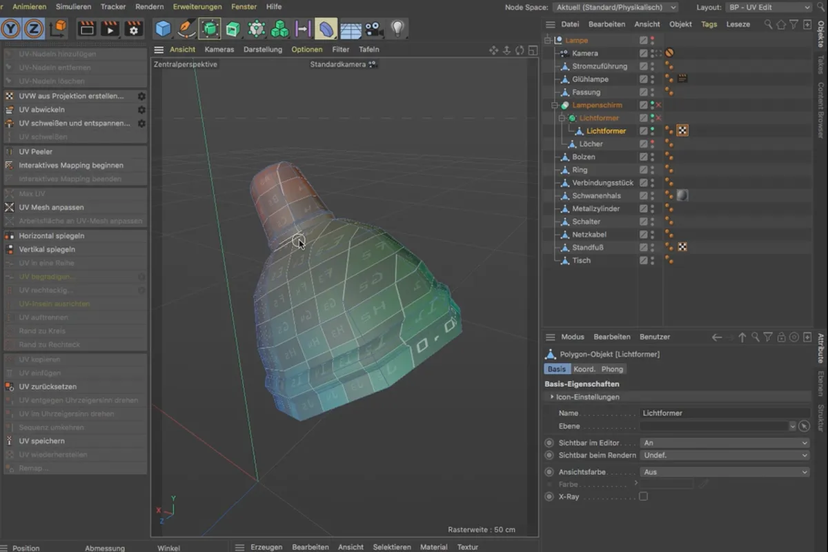 BodyPaint 3D-Tutorial: 1.4 Unwrap Lampshade 01