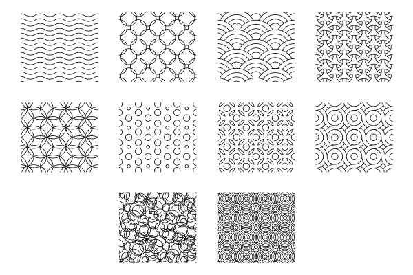Patrones geométricos vectoriales para Illustrator y Affinity Designer: ondas y círculos