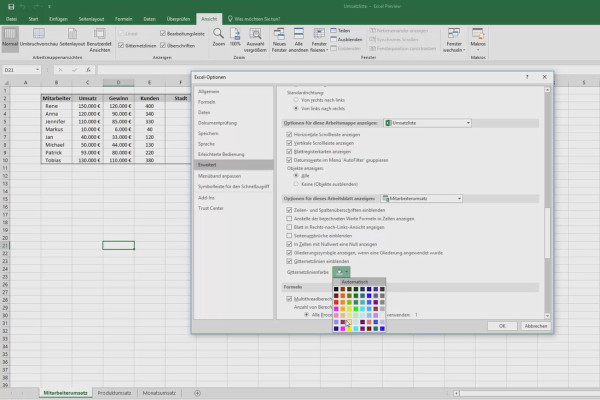 Excel training for more efficiency in the office: Calendar, organization chart & Co - 2.3 Using colored gridlines