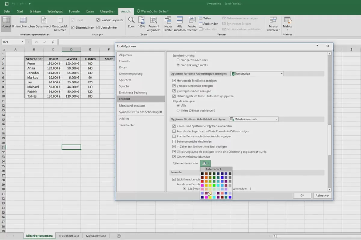 Excel-træning for øget effektivitet på kontoret: Kalender, organigram og andre – Brug af farvede gitterlinjer 2.3
