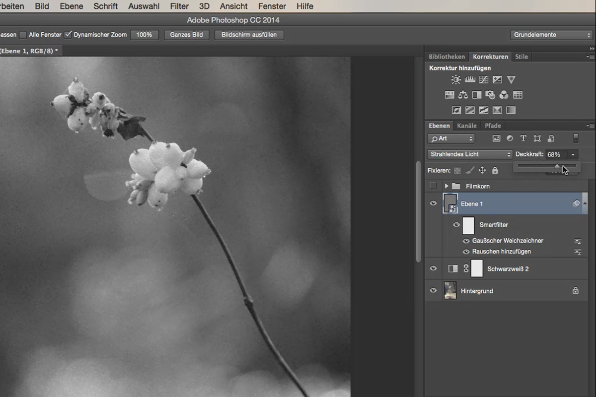 Utseende og stiler med Photoshop - kunstig filmkorn