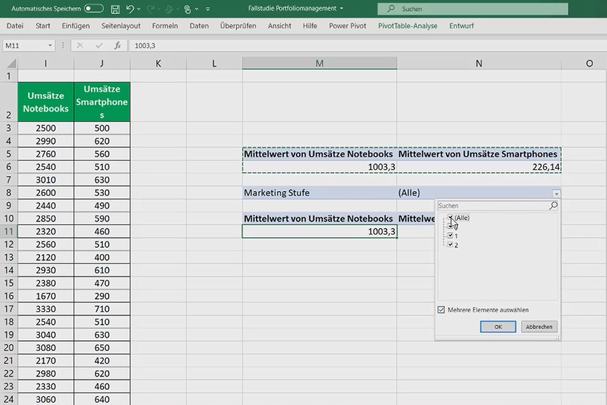 Statistics with Excel: 2.2 Mean value analysis in Excel