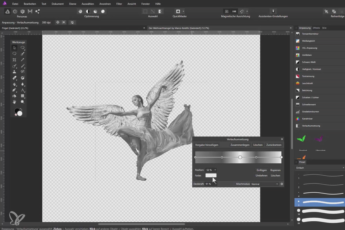 Compositing i Affinity Photo: Juleengel - forene 4 vinger og danserinne